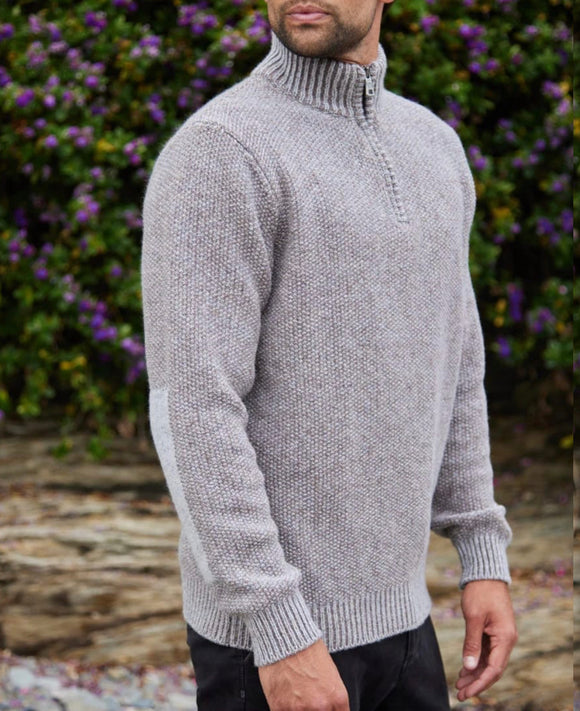 Fisherman Out of Ireland Short Zip Seed Stitch Sweater