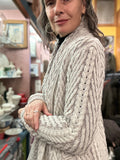 Cableknit Shawl Collar Cardigan Two Tone Yarn