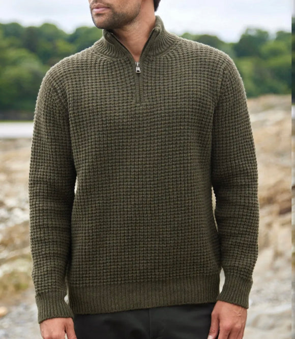 Fisherman Out of Ireland Short Zip Waffle Stitch Sweater