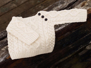 Baby's Aran Cable Fisherman Crew Sweater with side Buttons -  Aran crafts